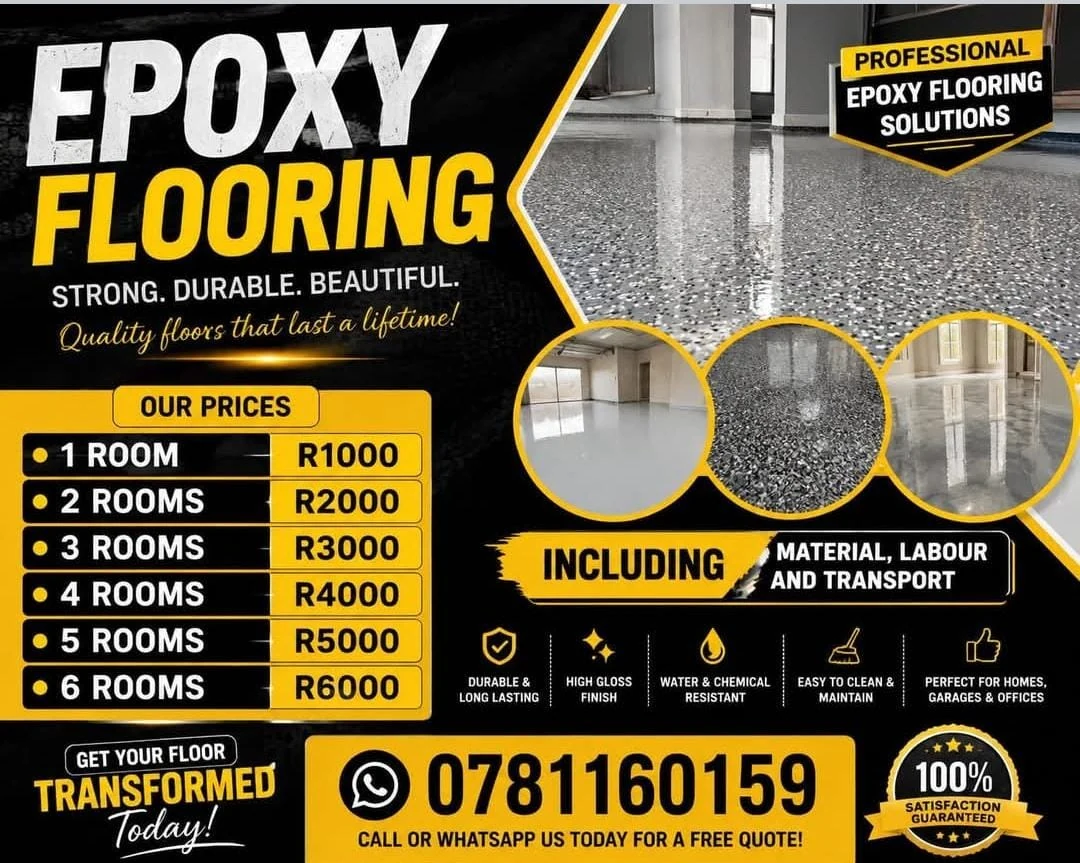Original Epoxy Flooring business flyer with pricing and contact information